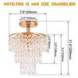 Small Crystal Chandeliers Gold Ceiling Lights Flush Mount Ceiling Lamp Lampshade 3 Tiers Crystal Pendant Lighting for Hallway Bedroom Girl's Room,E26