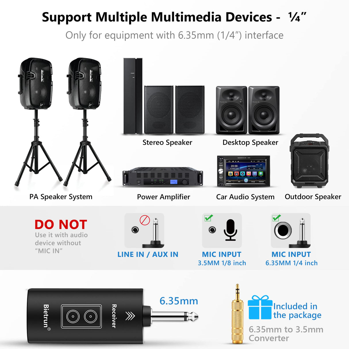 Wireless Microphone with Bluetooth, Professional UHF Dual Handheld Dynamic Metal Mic System Set with Rechargeable Receiver, 160 ft Range, 1/4''Output, for Karaoke Machine, Singing, Amp, PA Speaker