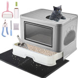 Cat Litter Box, Extra Large Litter Box, Foldable Top Exit Pet Boxes, Anti-Splashing Cat Kitty Litter Pan Easy Cleaning and Scoop | with Cat Litter Mat Litter Scoop Nail Clippers Pet Lint Roller