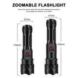 LED Flashlight 10000 High Lumen Flashlight 6000 mAh USB Rechargeable Flashlight XHP70.2 Super Bright Flashlight IP67 Waterproof Zoomable Tactical Flashlight with 5 Lighting Modes for Emergency Camping Hiking