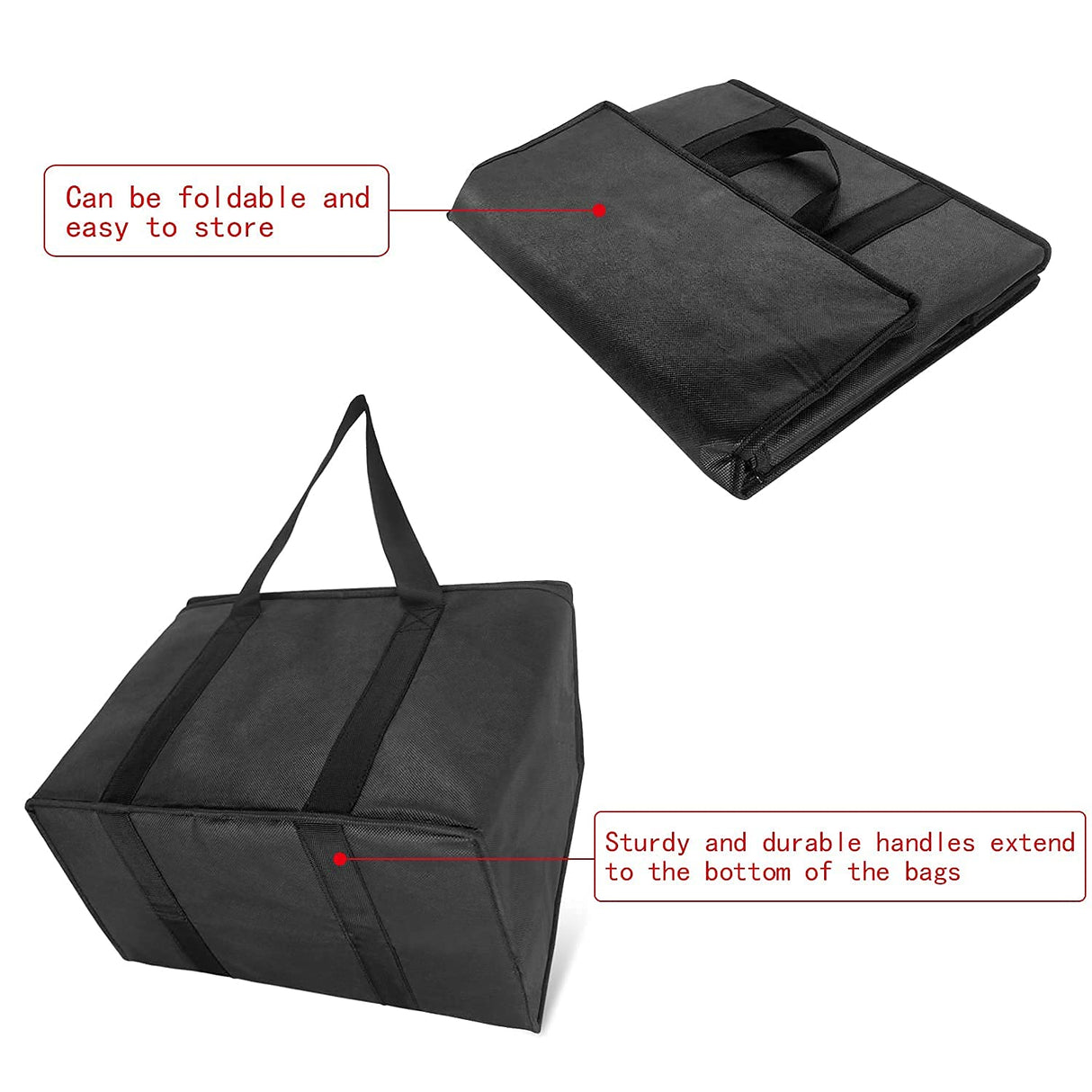 Set of 2 Larger Insulated Cooler Bags with Zipper Closure,Reusable Grocery Shopping Bags Keep Food Hot or Cold,Collapsible Lunch Bag,Grocery Transport,15.5'' L X 8.5'' D X13'' H