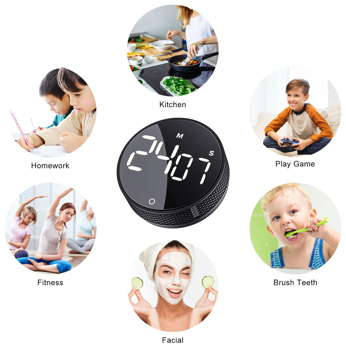 Digital Kitchen Timers, Visual timers Large LED Display Magnetic Countdown Countup Timer for Classroom Cooking Fitness Baking Studying Teaching, Easy for Kids and Seniors (Black)