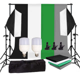 Studio Continuous Lighting Kit Softbox Kit Background Set -- 2 Softbox + 10*5.2ft Backdrops(Black White Green Gray) + 6.6*6.5ft Background Support + Light Stand + 2x25W 5500K LED Bulbs + Portable Bag