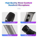 Wireless Microphones, UHF Dual Cordless Handheld Dynamic Mic with Receiver 1/4'' Plug, (160ft Range)-Auto Connect, Metal Rechargeable Karaoke Microphones for Party, Wedding, DJ, Class, Speech, Church