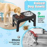 Elevated Raised Slow Feeder Dog Bowls, 4 Height Adjustable Dog Bowls Sstand with Stainless Steel Dog Water Bowl and Dog Slow Feeder Non-Slip Dog Food Bowls for Large Medium Small Dogs and Pets (Black)