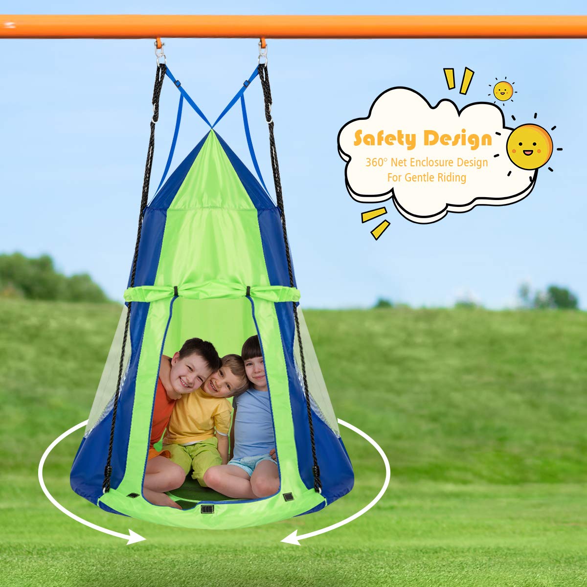 100cm 2 in 1 Kids Detachable Tree Tent Swing Set, Nest Hammock Chair and Swing Seat, Giant Hanging Pod Play House Adjustable Hanging Ropes, 300KG Capacity, Hanging Tree House Tent for Children