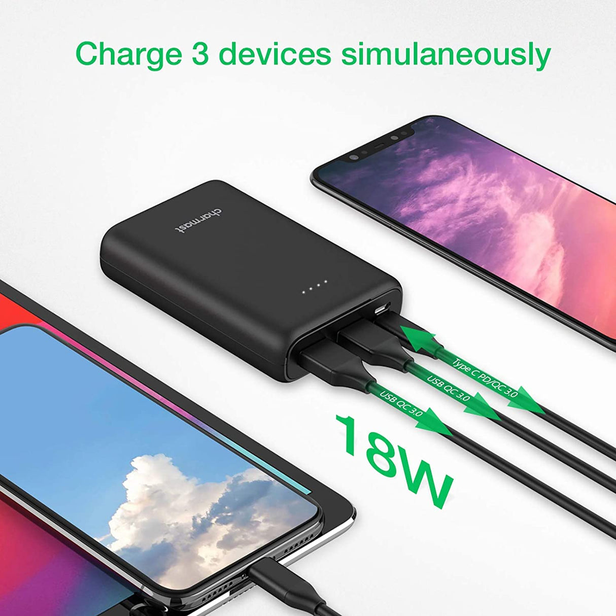 Mini Power Bank 10400mAh, Mini Portable Charger USB C 20W PD & 18W QC with 3 Outputs & 2 Inputs, Fast Charge Smallest Phone Battery Pack Compatible with iPhone/iPad, Samsung, Tablets etc