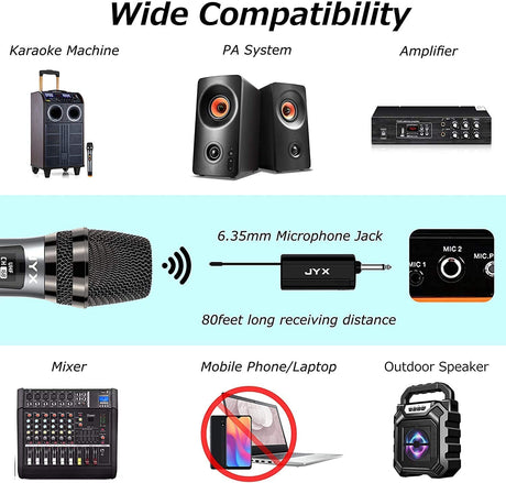 Wireless Microphone, Professional UHF Metal Handheld Dynamic Mic System with Rechargeable Receiver 1/4''(6.35mm) Plug, for Amplifier, PA System, Karaoke Singing, Wedding, Party, Speech, Church