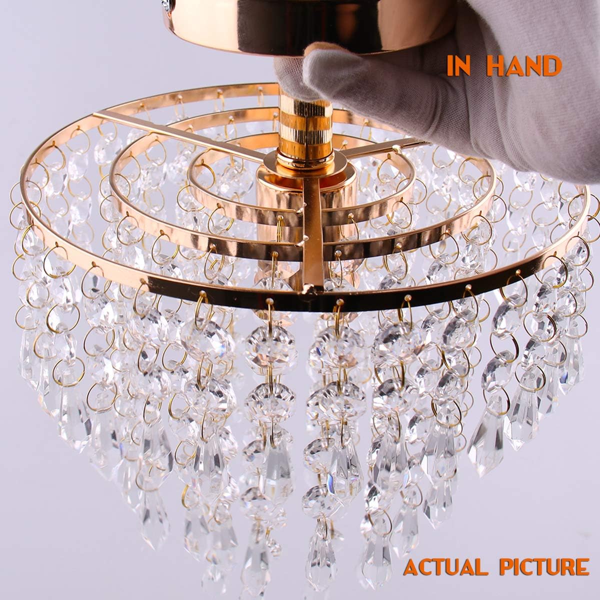 Small Crystal Chandeliers Gold Ceiling Lights Flush Mount Ceiling Lamp Lampshade 3 Tiers Crystal Pendant Lighting for Hallway Bedroom Girl's Room,E26