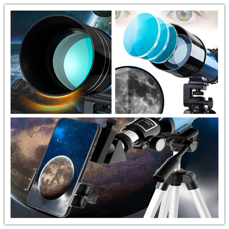 Astronomical Telescope 30070 with Extension-Type Tripod(115cm max)、 finderscope、Phone Clip-Entry-Level Products for Star Observation-150X Magnification and 70mm Caliber (Blue)