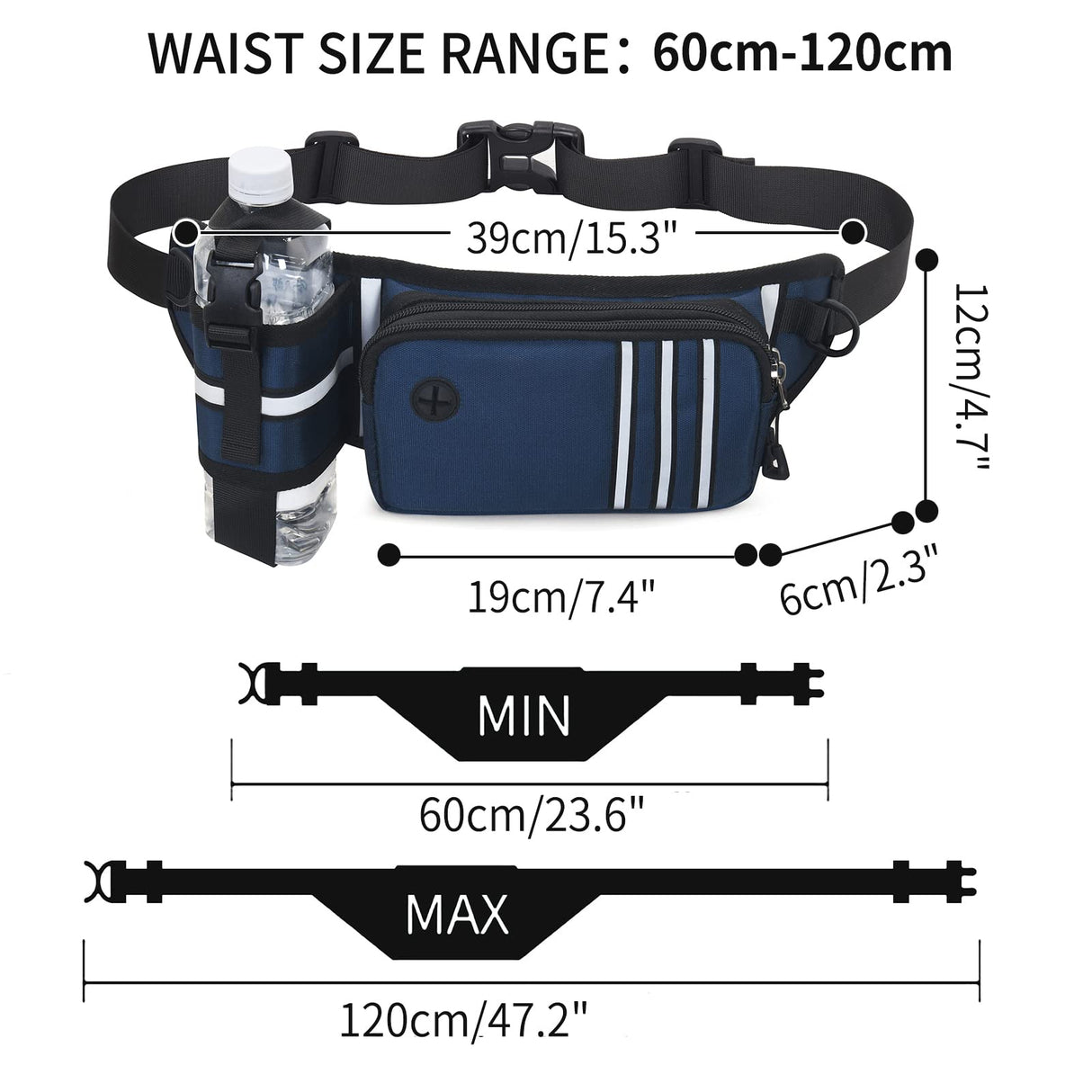 Hands Free Dog Leash with Multi-Functional Waist Bag,Shock Absorption Reflective Bungee Leash and Poop Bags, Adjustable Running Belt for Walking Dogs,Jogging and Running (Navy)