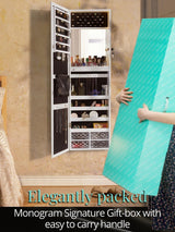 LED Light Jewelry Cabinet Wall-Mount/Door-Hanging Mirror Makeup Lockable Armoire, Large Storage Organizer w/Drawers