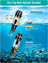 Dry Snorkel Set,Panoramic Wide View,Anti-Fog Scuba Diving Mask,Professional Snorkeling Gear