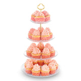 4-Tier Cupcake Stand Elegant Plastic Pastry Serving Platter Metal Struts Stable Dessert Tower Display Rack for Wedding Birthday Tea Party Baby Shower Ceremony (4 Tier Gold)