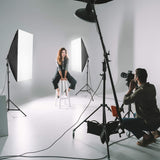 Studio Continuous Lighting Kit Softbox Kit Background Set -- 2 Softbox + 10*5.2ft Backdrops(Black White Green Gray) + 6.6*6.5ft Background Support + Light Stand + 2x25W 5500K LED Bulbs + Portable Bag