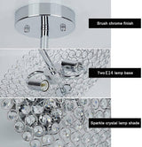 Depuley Modern Crystal Ceiling Light Fixture, 2-Light Crystal Semi Flush Mount Ceiling Light, Modern Crystal Chandelier Lighting for Bedroom, Entryway, Foyer, Hallway, Dining Room, Chrome Finish E14