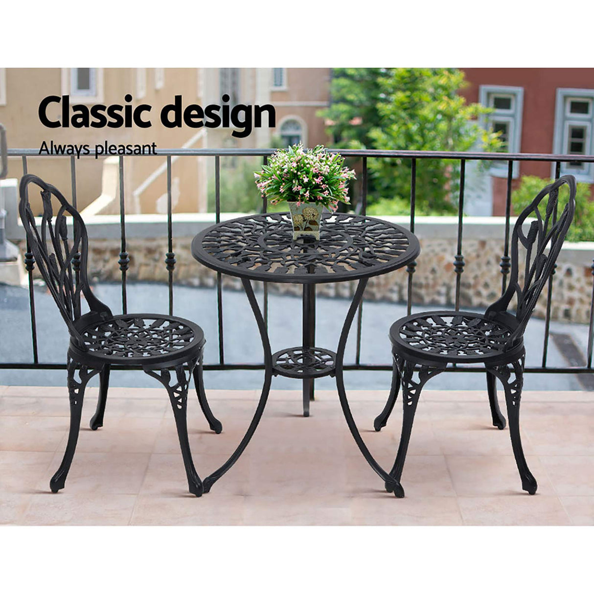 Gardeon 3PC Outdoor Setting Cast Aluminium Bistro Table Chairs Garden Patio