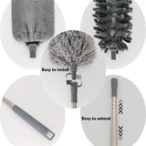 New Upgrade Feather Duster 100inch Bold Extension Telescopic Pole, Bendable & Washable Microfiber Dusters,with 3 Brush for Cleaning Ceiling Fan, Cobweb,Gap, High Ceiling, Blinds, Furniture, Cars