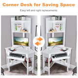 Corner Desk with Hutch, Compact Home Office Desk, Corner Computer Desk, Study and Writing Table w/Keyboard Tray & Bottom Shelves, Space-Saving Laptop PC Desk for Home, Office