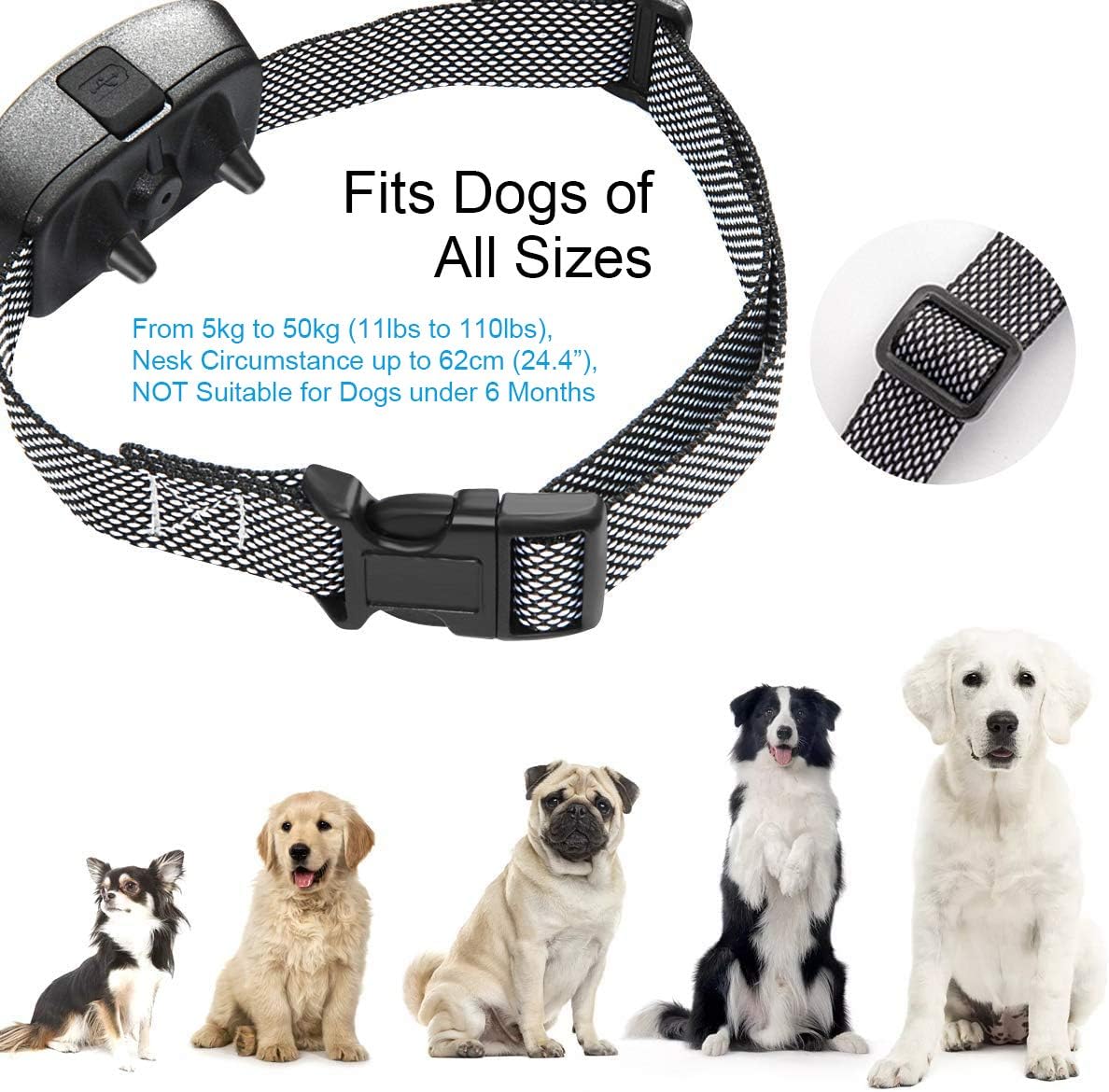 Dog bark Collar Non Shock,ultrasonic Vibration bark Control, Dog Behaviour and Training Collar, USB Rechargeable Train Collar, Humane and Pain Free, for Small Medium Large Dogs (White)