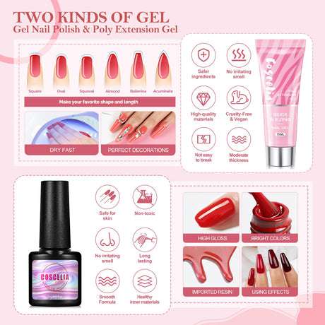 Gel Nail Polish Set with Nail Drill Machine and 36W LED U V Nail Dryer 10 Colors Gel Nail Polish 3 Pcs Poly Nail Gel with Slip Solution Nail Glitter Powder with Manicure Tools for Nail Design