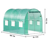 Walk-in Tunnel Greenhouse, 3 x 2.1 x 2.1 m, Portable Plant Hot House with Galvanised Steel Frame, 1 Top Bar, Diagonal Poles, Zipper Door and 6 Roll-Up Windows, Green