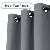 Three Pass Microfiber Blackout Thermal Insulated Eyelet Panel Window Curtains/Drapes (Set of 2 Panels, 132 x 243 cm, Grey)