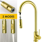 2 Mode Pull Out Kitchen Tap Laundry Sink Mixer Swivel Gooseneck Faucet (Brushed Gold)