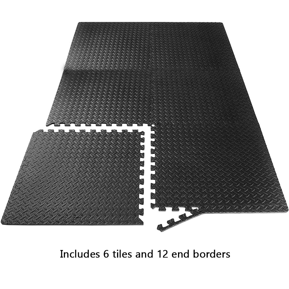 Puzzle Exercise Floor Mat, EVA Interlocking Foam Tiles Exercise Equipment Mat with Border for Home Gym Flooring Exercise Workouts 6-Pack