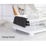 QYINXIU Dish Drying Rack, 2 Tier Dish Drying Rack Set, Dish Rack, 360 Degree Rotating Drainer, Rustproof Cutlery Rack for Kitchen Countertop with Draining Board, Cup Holder, Cutlery Rack-White