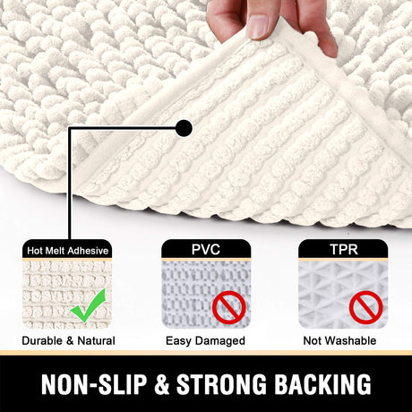 PrinceDeco Bathroom Rugs Bath Mats for Bathroom Non Slip Chenille Bathroom Rug Mat and Absorbent Shaggy Rugs Washable Dry Fast Plush Area Carpet Mats - (2 PCS - 51cm x 81cm / 43cm x 61cm), Ivory