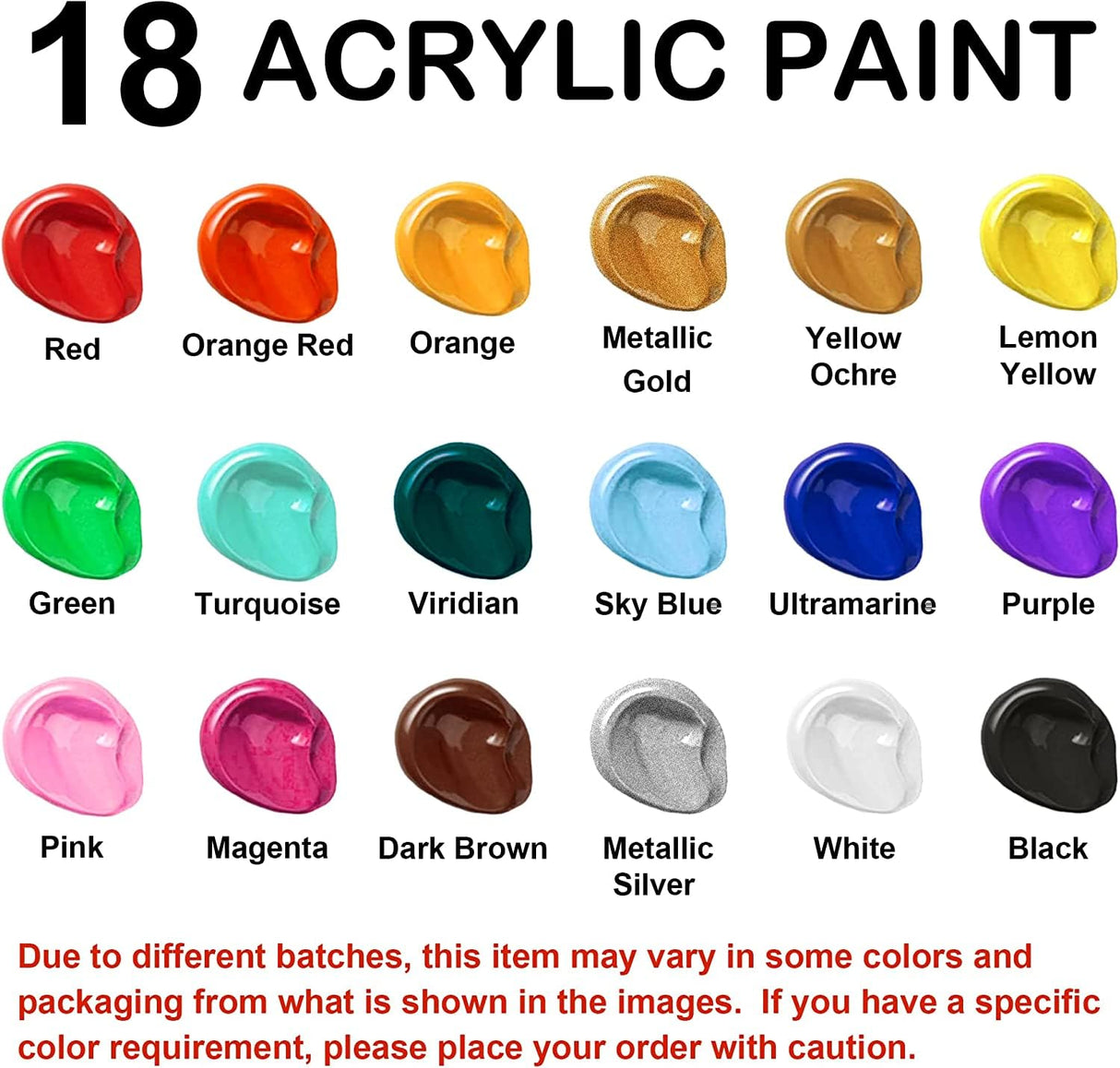 Acrylic Paint, Shuttle Art 18 Colours Acrylic Paint Bottle Set (240ml/8.12oz), Rich Pigmented Acrylic Paints, Bulk Painting Supplies for Artists, Beginners and Kids on Rocks Crafts Canvas Wood Ceramic