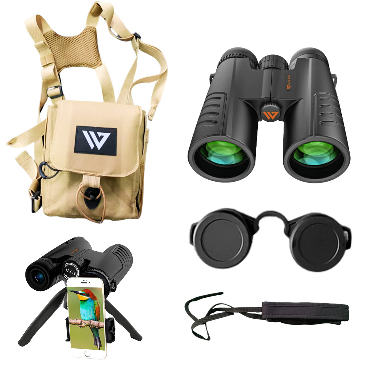 Binoculars Kit with Tripod, Cell Phone Adapter, and Premium Chest Pack - Compact Set | Hunting Binoculars | Travel Binoculars | Waterproof Binoculars | Bird Watching Binoculars |