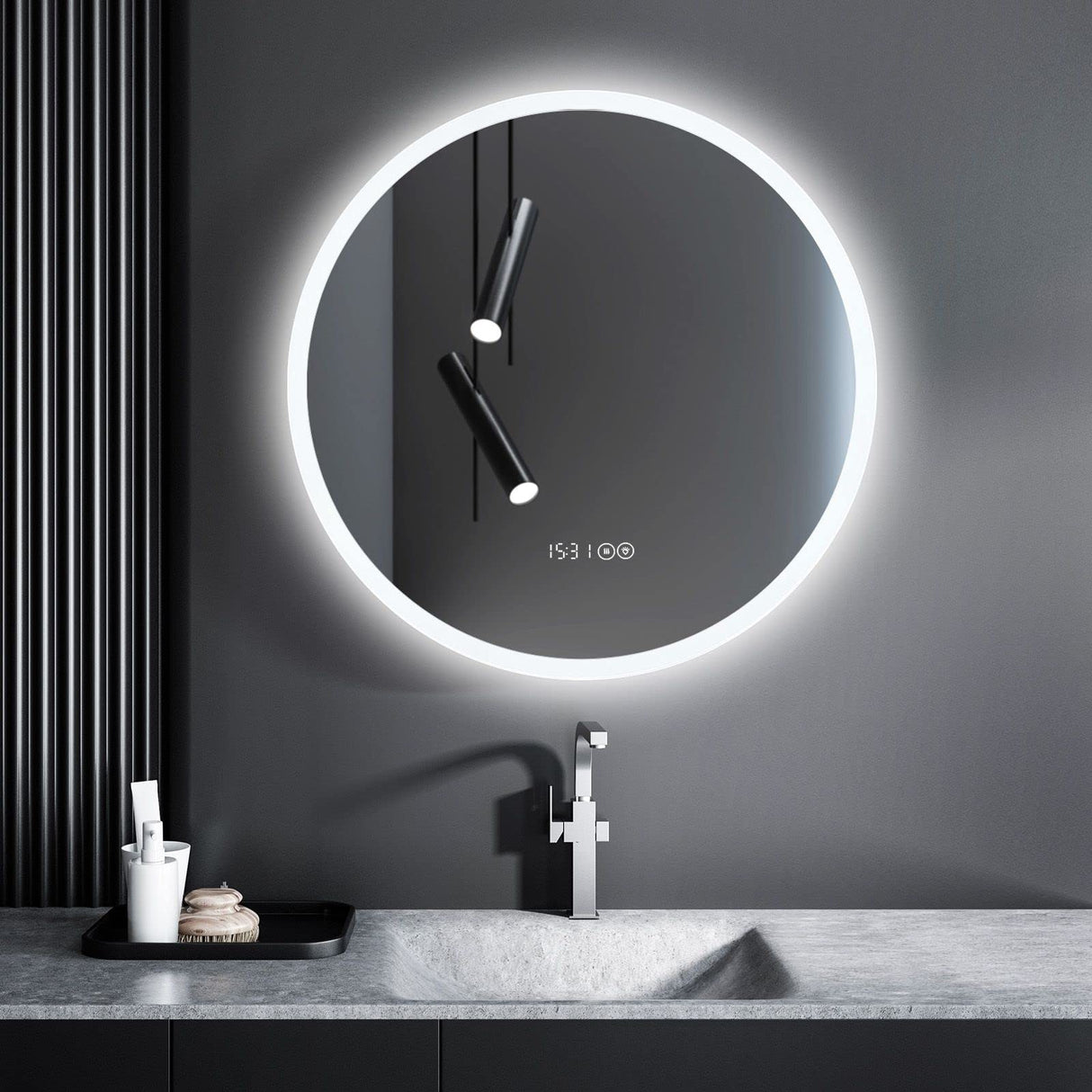 LED Bathroom Mirror Fogless Smart Round Mirror Wall Mounted for Vanity Shower Salon 80cm