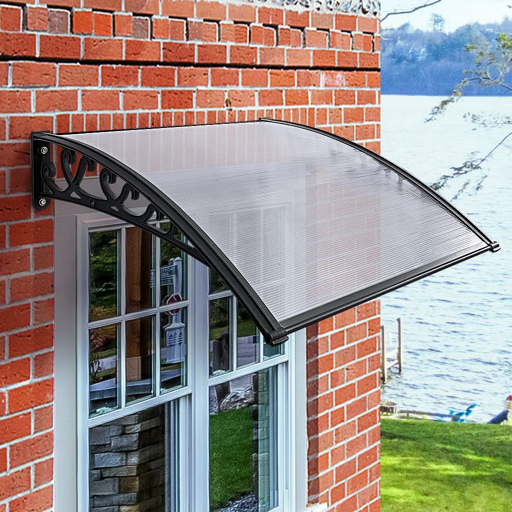 Window Door Awning Outdoor Canopy Patio Rain Shield Cover DIY 1Mx1M Black Clear