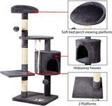 Multi-Level Cat Tree Tower Condo with Cat Scratching Post Cozy Hammock and Baskets,Kitty Activity Center Kitten Play House, Cat Tower Furniture for Kitty (Cat Tree B, Grey)