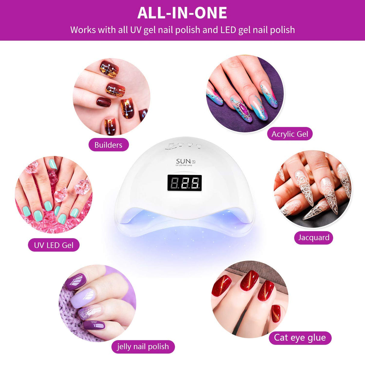 48W UV LED Nail Lamp,with Sensor,4 Timer Setting for Gel Fingernails Toenails,LED Display,Professional Nail Polish Curing Light Suitable for Novices,Home and Salon,Detachable Magnetic Tray