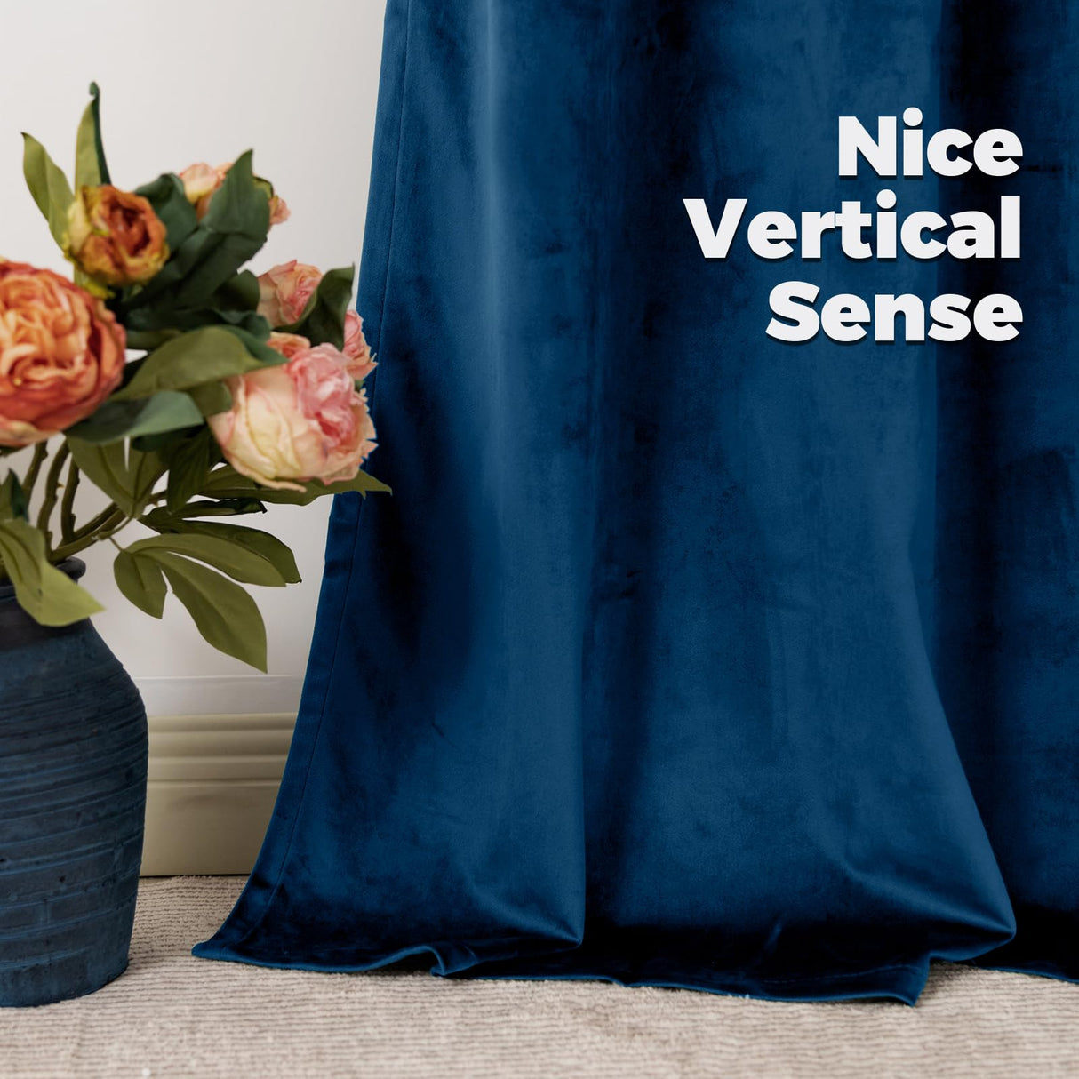 Dark Blue Velvet Curtains 84 Inches for Living Room, Thermal Insulated Blackout Curtains Room Darkening Drapes with Back Tab and Rod Pocket for Bedroom, Set of 2 Panels, 52 x 84 Inch