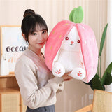 Bunny Stuffed Animal Reversible Cuddle Bunny Stuffed,Strawberry Bunny Transformed Rabbit Plush Zipper,Carrot That Turns Into Ears Bunnies Plushies Toy Cute Stuffy Doll Easter Girlfriend Gift