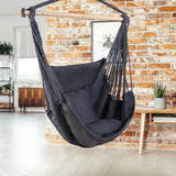 Garden Hammock Chair Hanging Rope Swing, Max 120kg Capacity, 2 Seat Cushions Included, Hanging Chair for Bedroom Living Room Porch Patio Garden Indoor Outdoor-Grey