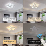 Modern Ceiling Light,23.6” Dimmable LED Chandelier Flush Mount Ceiling Lights,Remote Control Acrylic Leaf Ceiling Lamp Fixture for Living Room Dining Room Bedroom 60W