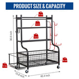 Mythinglogic Dumbbell Rack, Home Gym Storage Weight Rack for Dumbbells, Kettlebells Yoga Mat and Balls, Heavy Duty Sports Storage Rack with Wheels and Hooks, Powder Coated