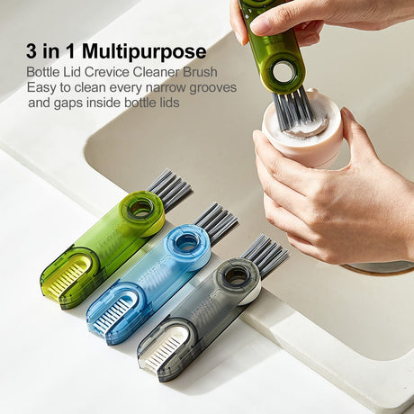 3 in 1 Multifunctional Cleaning Brush,Tiny Bottle Cup Lid Detail Brush,Multipurpose Bottle Gap Cleaner Brush,Cup Lid Crevice Cleaning Brush for Water Bottle,Nursing Bottle,Cups