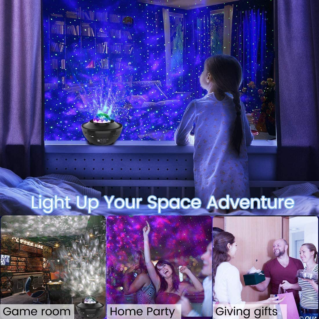 Galaxy Projector,Star Projector Light Ocean Wave Star Night Light ,Adjustable Lightness Remote Control Timer 10 Lighting Modes ,Built-in Music Speaker for Kids Bedroom Christmas Wedding Gift