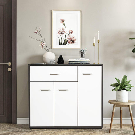 Kitchen Cabinet W/Drawer & 4 Adjustable Shelves, Sideboard W/3 Doors, Multifunctional Wood Storage Cabinet, Suitable for Living Room, Bedroom, Kitchen, Entrance