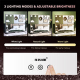 Hollywood Makeup Mirror 12 LED Lighted Vanity Mirror Dimmable Lights Dressing Mirror Wall Mounted or Tabletop,Touch Screen, USB Charge Port, Phone Holder for Dressing Room, Bedroom 55x45cm