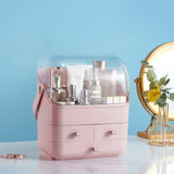 Pink Makeup Organizer Holder Cosmetic Storage Box with Dust Free Cover Portable Handle,Fully Open Waterproof Lid, Dust Proof Drawers,Great for Bathroom Countertop Bedroom Dresser