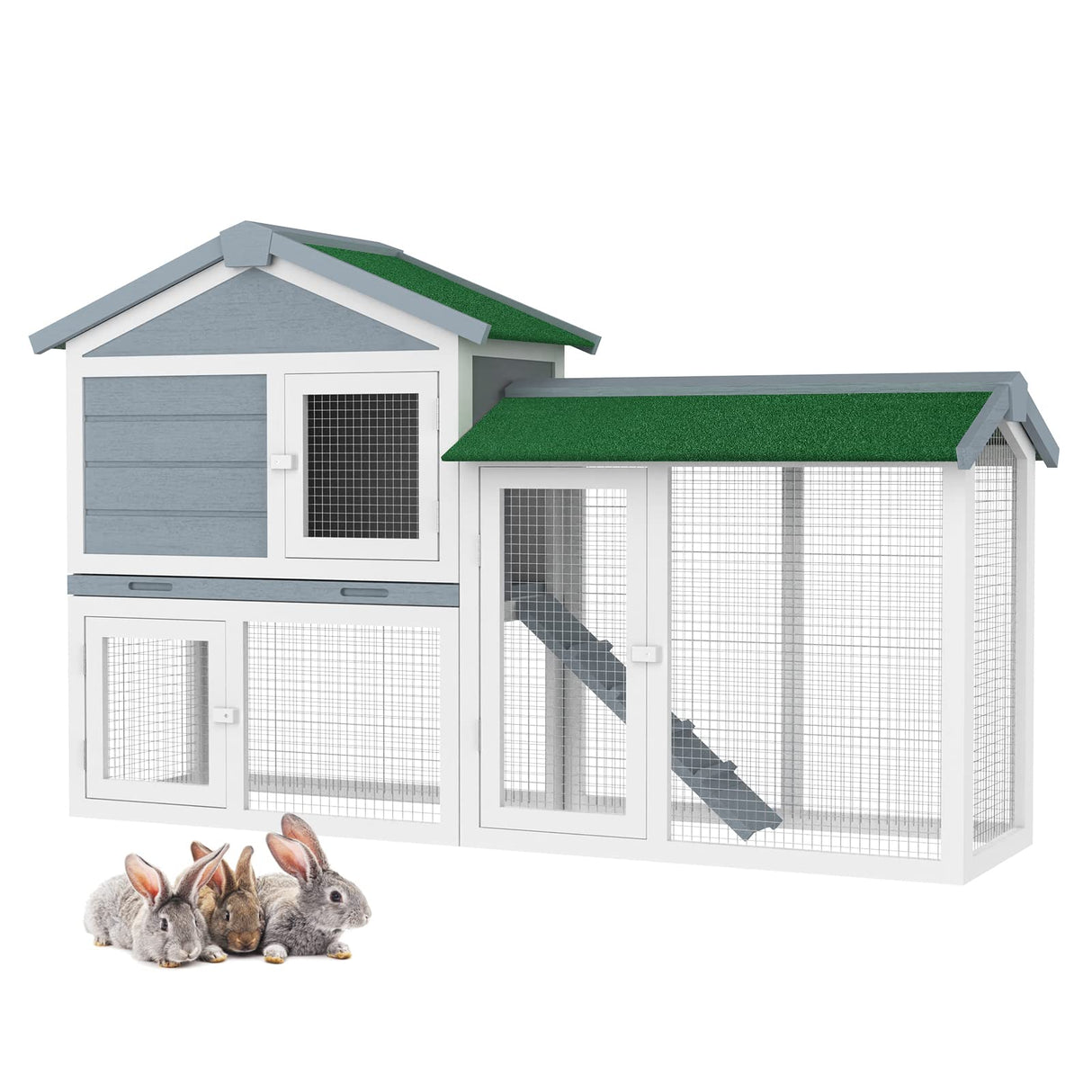 Rabbit Hutch Chicken Coop Waterproof Bunny Cage Outdoor Large Pet House Grey 145.5x45x85cm