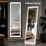 LED Floor Mirror, Wall Mounted Hanging Mirror with Lights, LED Lighted Full Body Dressing Mirror, Large Vanity Mirror for Bedroom 160 x 50 cm