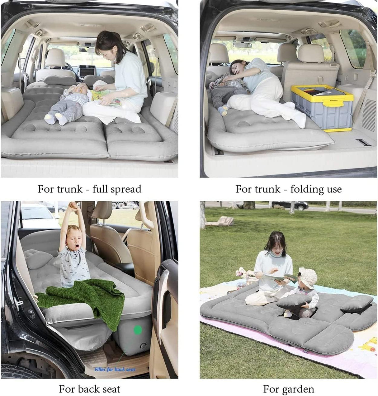 SUV Air Mattress Camping Bed Cushion Pillow - Inflatable Thickened Car Air Bed with Electric Air Pump Flocking Surface Portable Sleeping Pad for Travel Camping Upgraded Version (Gray)